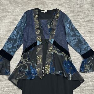 Spencer Alexis Dress Jacket Set Womens 6 Black Blue Velvet Floral Boho Formal